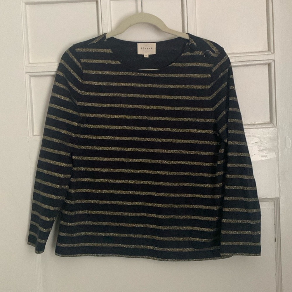 NWOT Sezane Colette Mariniere, sz XS, color “Navy/Gold”